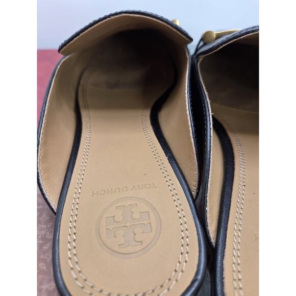 Tory Burch Amelia Backless Loafer Mule Flat Black Leather Size 6.5 Elegance - Picture 5 of 8